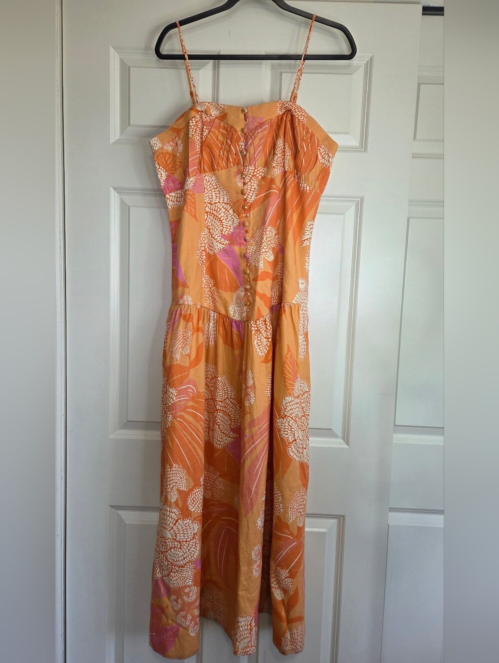 NWT Farm Rio x Anthro Orange Linen Blend Drop Waist Maxi Dress - Size L - Picture 2 of 14